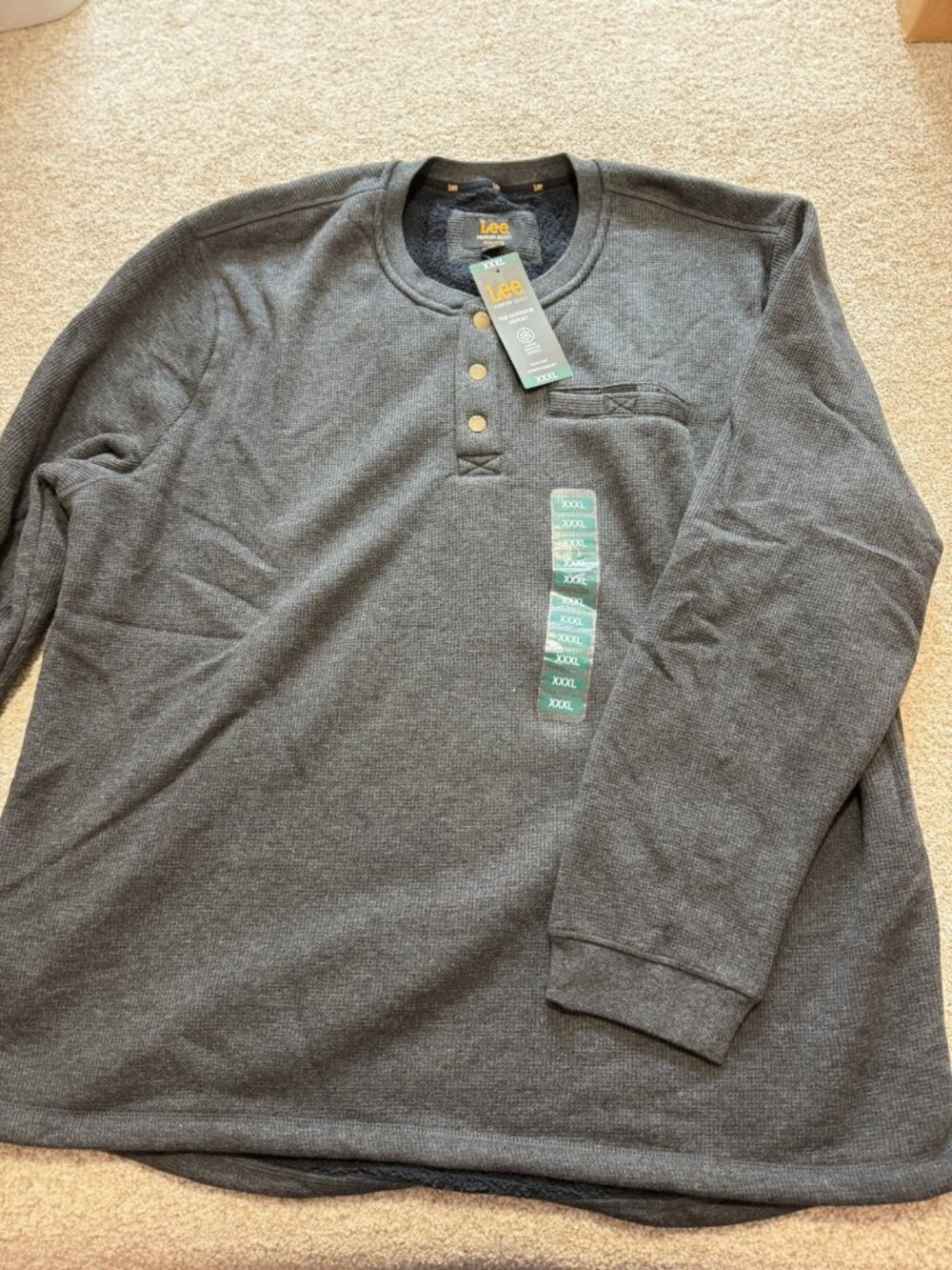 Lee Premium Henley Sherpa Lined Thermal Waffle Pullover Shirt Men's Size XXXL